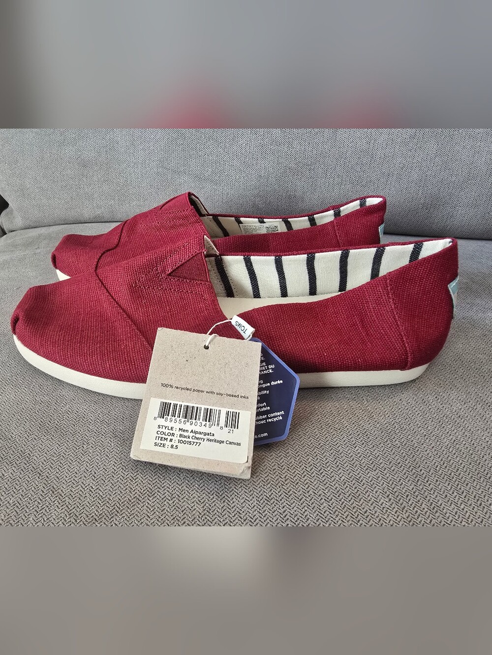 TOMS NWT Men Alpargata Slip-On Shoes - Black Cherry